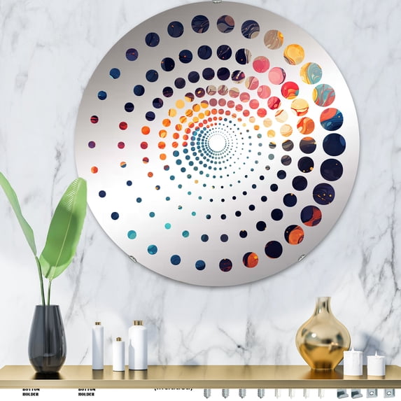 Designart "Moody Cosmic Illusions II" Abstract Spiral Dot Round Wall Mirror - Oval Printed Decorative Mirror - Multiple Color Options