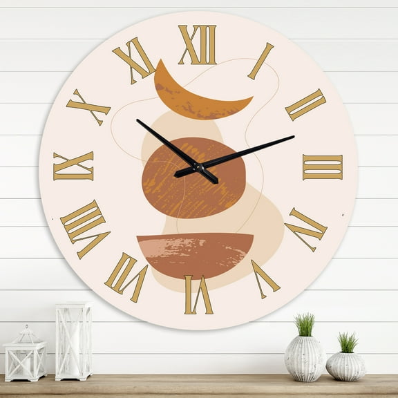 Designart 'Moon And Sun Shapes In Retro Terracotta Tones I' Modern Wall Clock