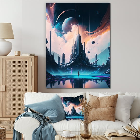 Designart "Moon Eclipse Desert Landscape II" Landscape Desert Canvas Print