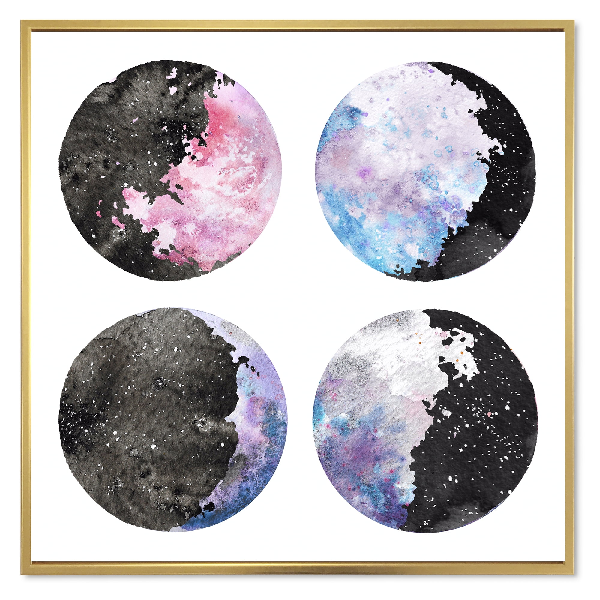 Designart 'Moon Phases With Sky and Stars' Bohemian & Eclectic Framed Canvas Wall Art Print