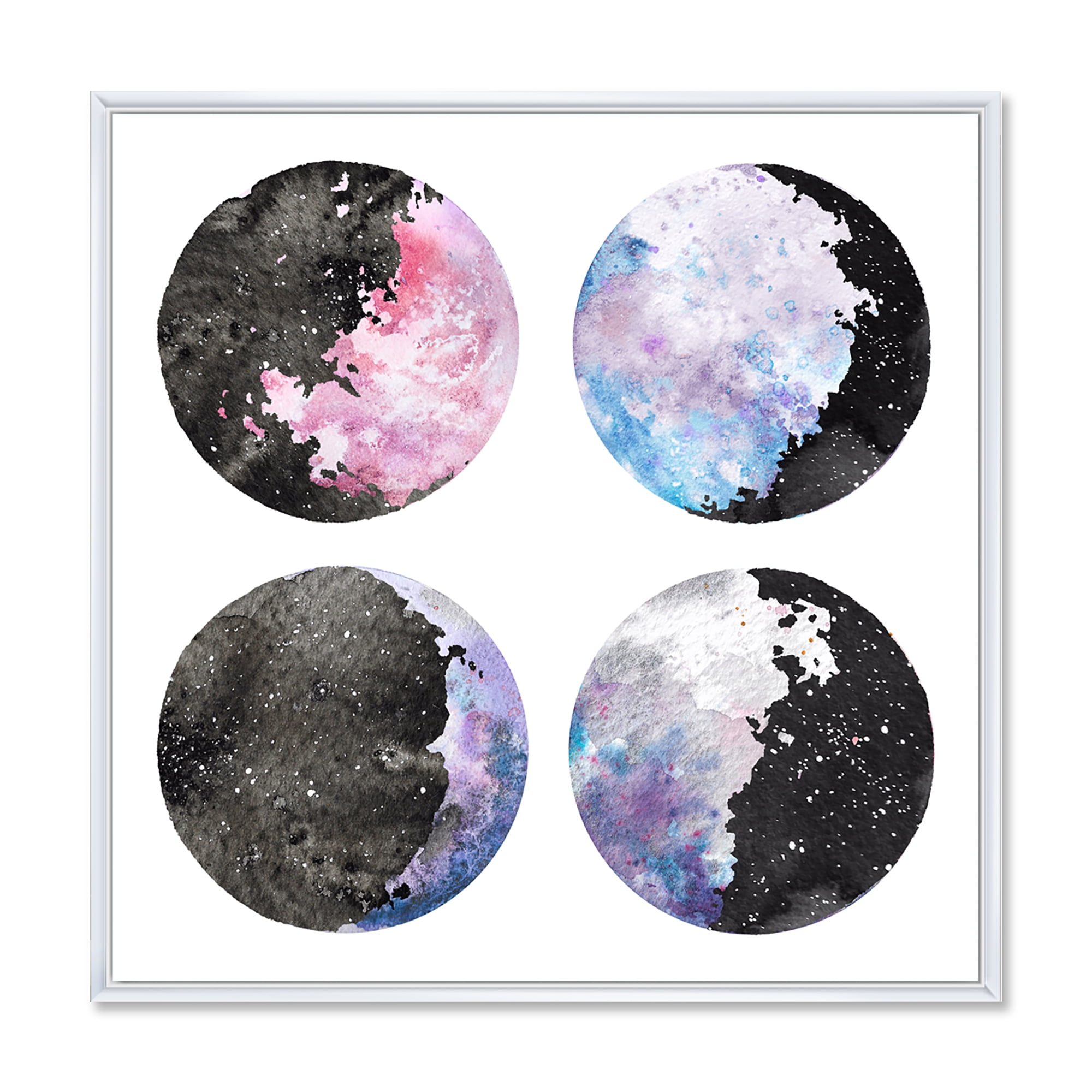 Designart 'Moon Phases With Sky and Stars' Bohemian & Eclectic Framed Canvas Wall Art Print