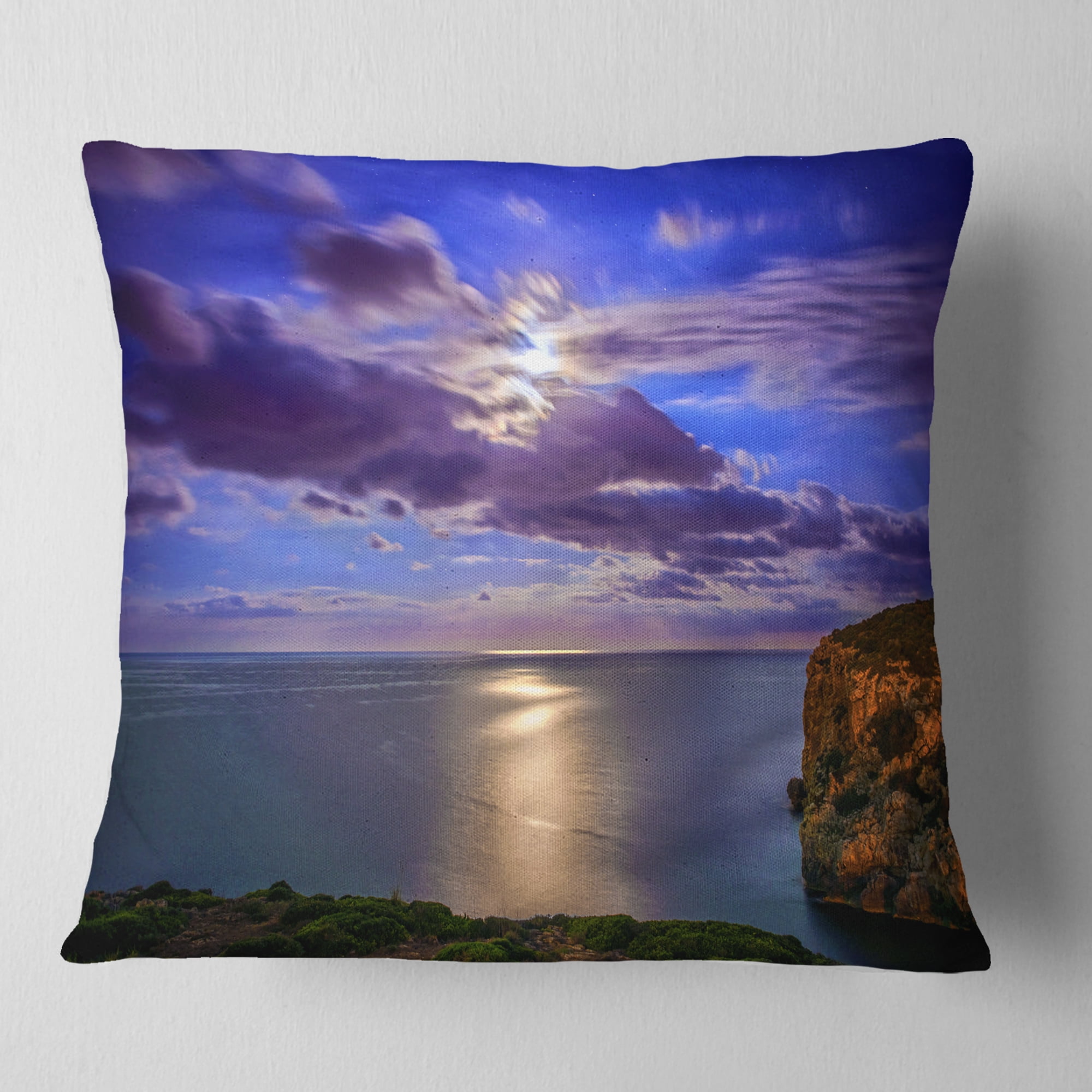 Designart Moon Reflecting in Blue Sea - Modern Seascape Throw Pillow - 18x18