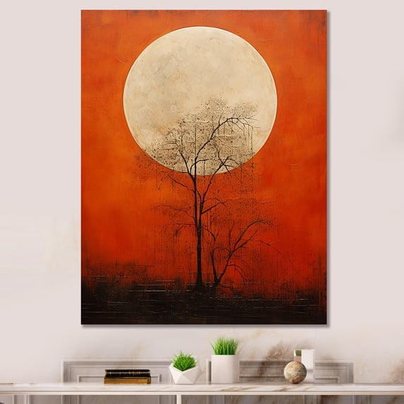Designart "Moon'S Persimmon Presence II" Moon Canvas Art Print