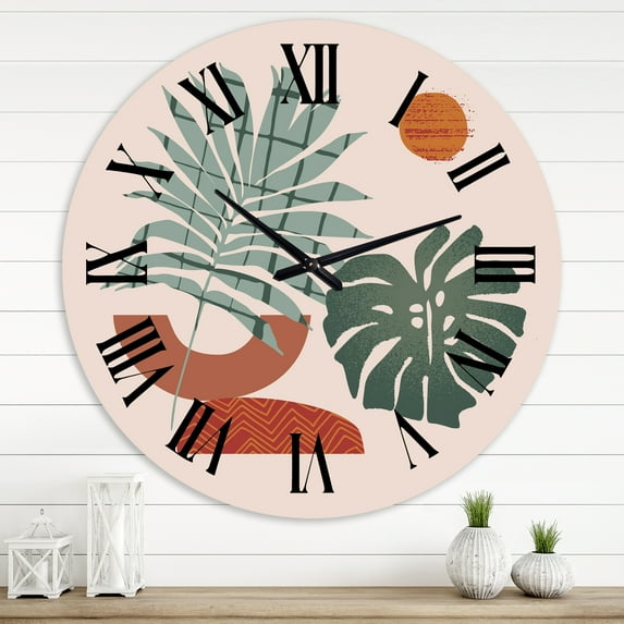Designart 'Moon & Sun Shapes In Retro Green & Terracotta Tone' Modern Wall Clock