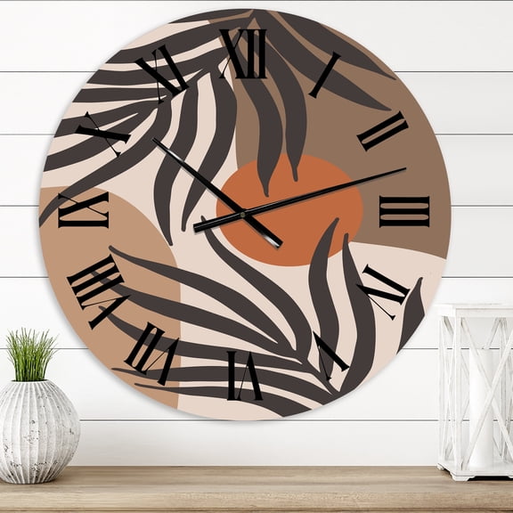 Designart 'Moon & Sun Shapes In Retro Terracotta Tones Iii' Modern Wall Clock
