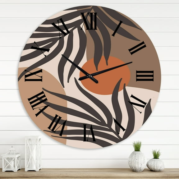 Designart 'Moon & Sun Shapes In Retro Terracotta Tones Iii' Modern Wall Clock