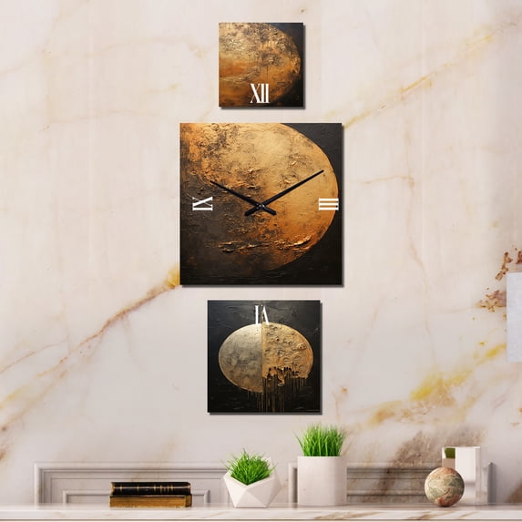 Designart "Moon's Bronze Beam" Moon Oversized Astronomy Clock - Set Of 3 - Extra large Clock For Office Décor - Large Vertical Clock