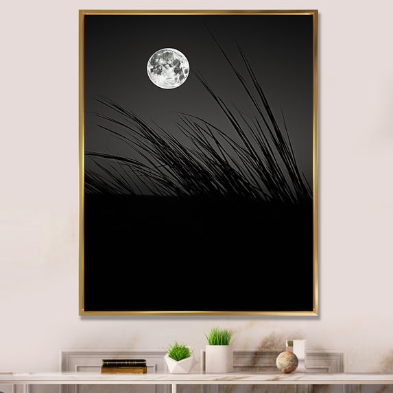 Designart "Moonlight Ivory Isolation" Moon Floater Framed Canvas Wall Art