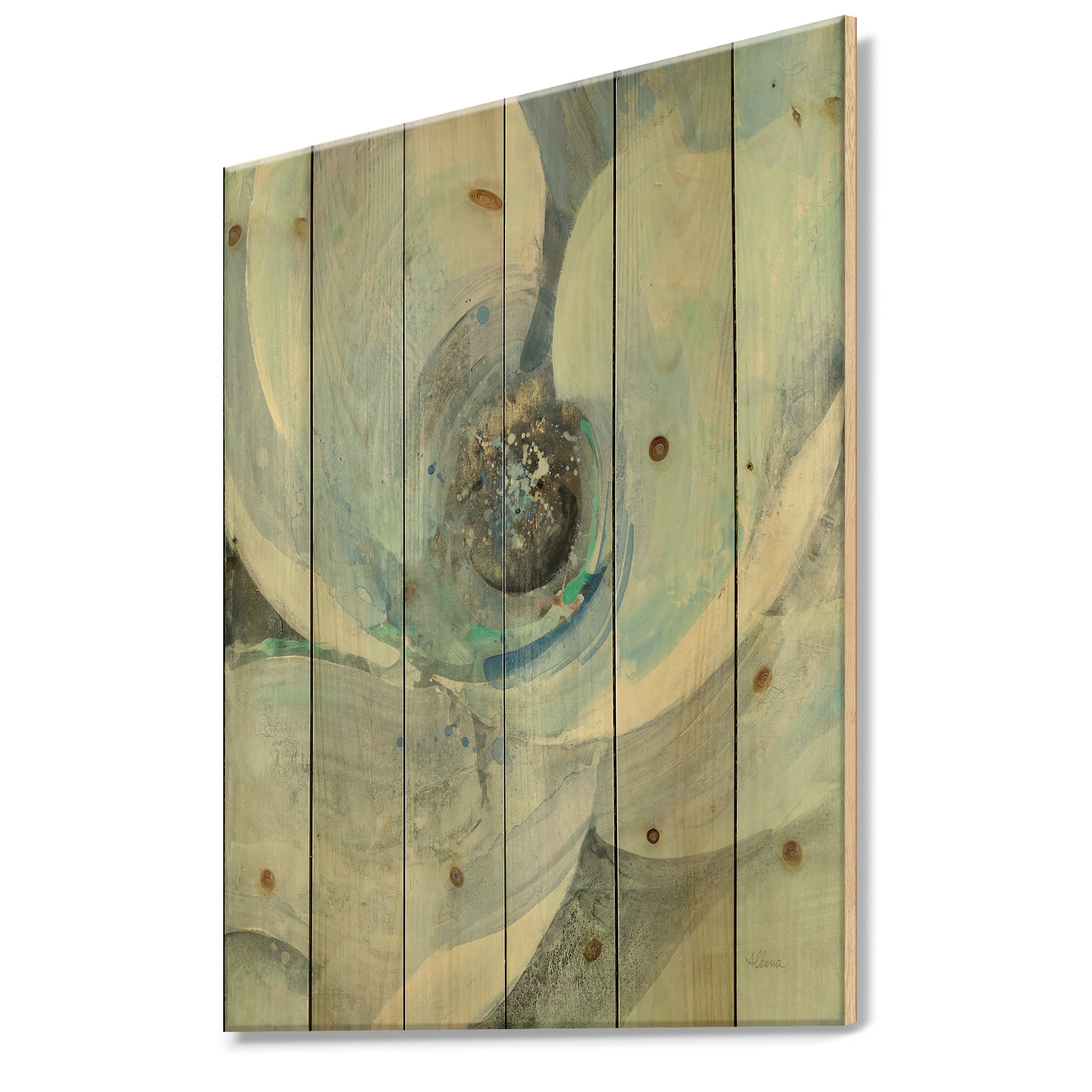 Designart 'Moonlight Watercolor Magnolia I' Farmhouse Print on Natural Pine Wood