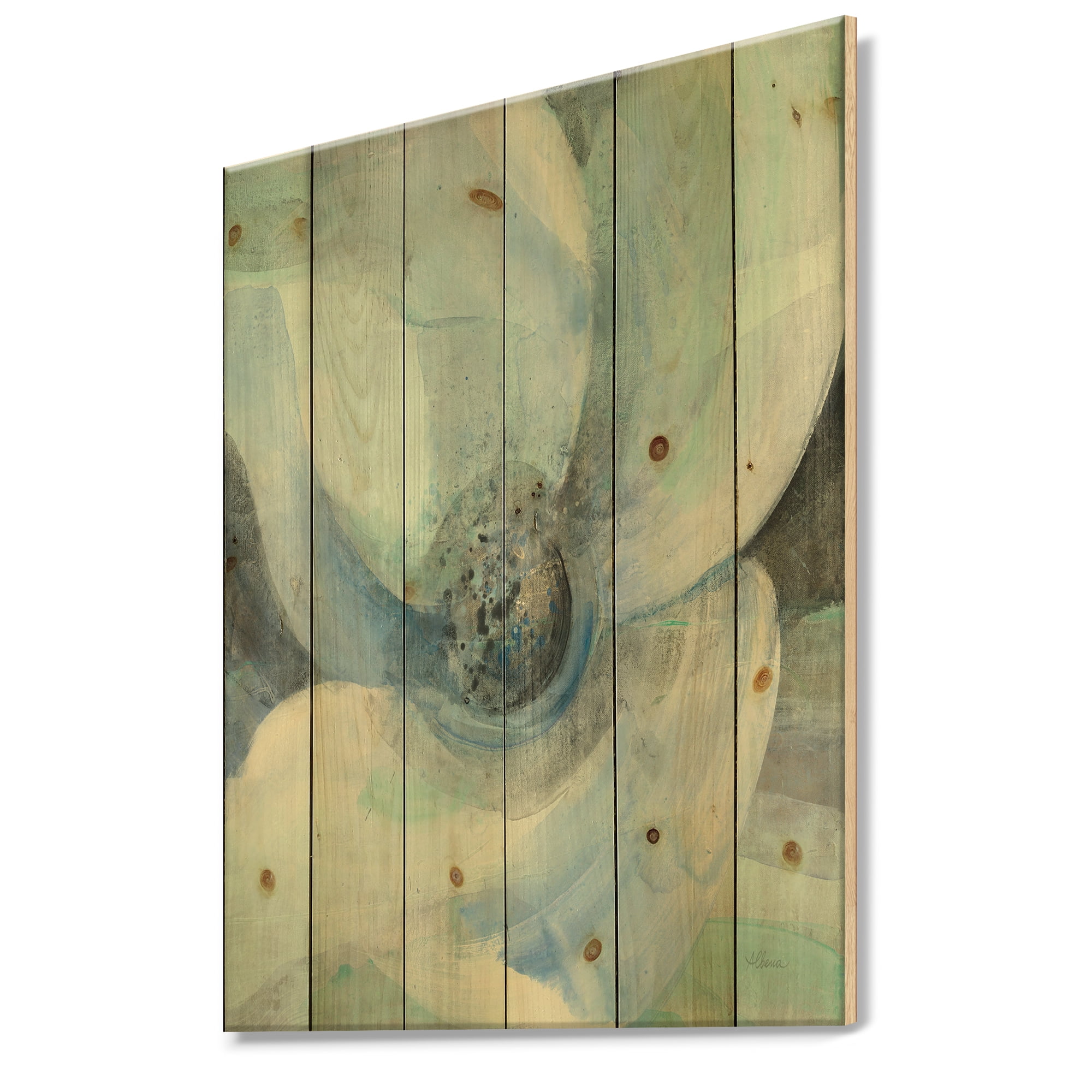 Designart 'Moonlight Watercolor Magnolia II' Farmhouse Print on Natural Pine Wood