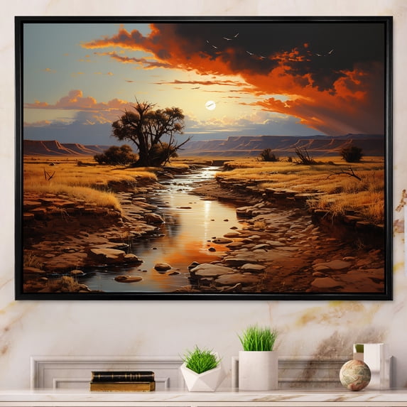 Designart "Moonlit Canyon Sunset III" Landscapes Framed Wall Art - Traditional Brown Canyon & Desert Hallway Framed Wall Art Decor
