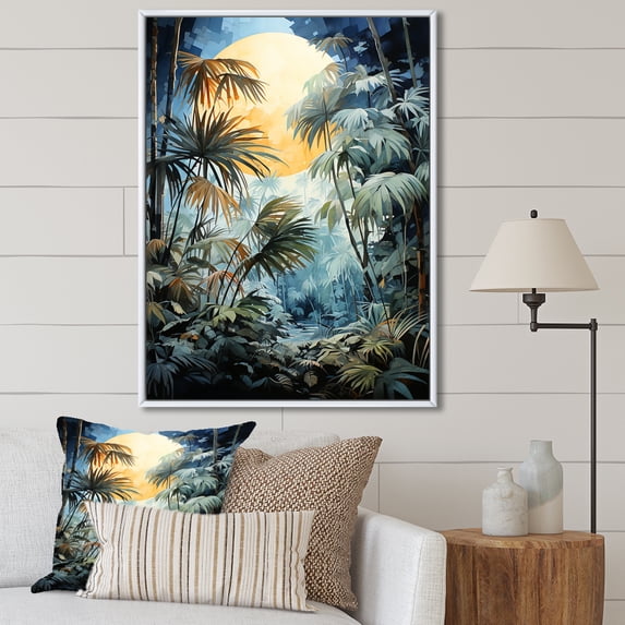 Designart "Moonlit Forest Of Palms" Plants Floater Framed Wall Decor