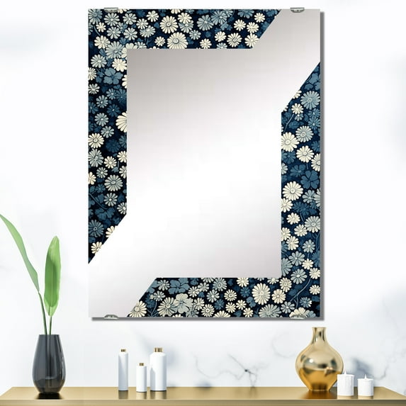 Designart "Moonlit Geometric River in Blue and White" Coastal Minimalism Oversized Wall Mirror - Coastal Landscapes Living Room Wall Mirror - Multiple Color Options