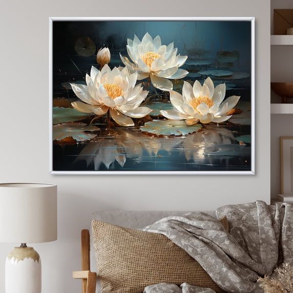 Designart "Moonlit Lotus Blossoms" Lotus Floater Framed Wall Art Prints