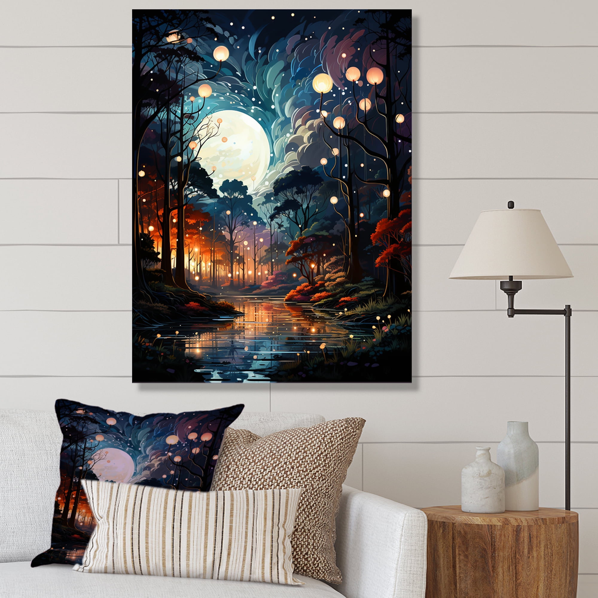Designart "Moonlit River Through the Forest II" Landscapes Canvas Wall ...