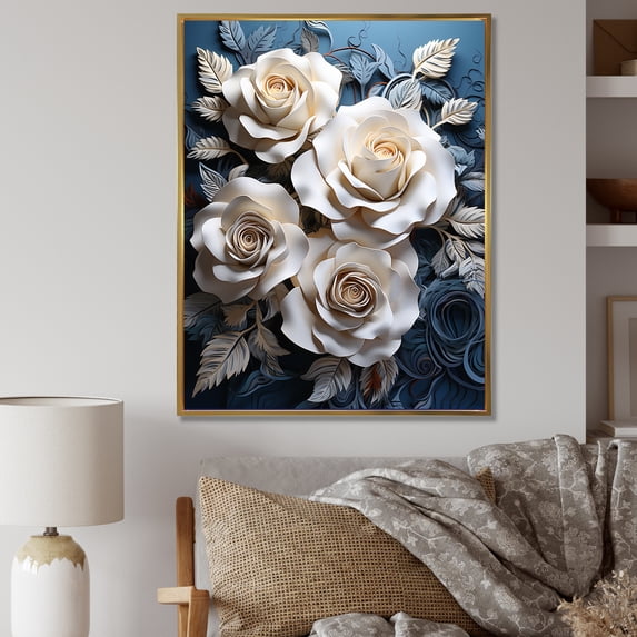 Designart "Moonlit Rose Serenity II" Roses Floater Framed Wall Decor