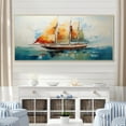 thumbnail image 1 of Designart "Moonlit Sailboat Horizon Nighttime Tranquility I" Oversized Transportation Framed Wall Art - Modern Orange Boat Sailing Entryway Framed Wall Art, 1 of 7