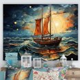 thumbnail image 1 of Designart "Moonlit Sailboat Horizon Nighttime Tranquility II" Transportation Wall Art - Modern Orange Boat Sailing Entryway Wall Art Print, 1 of 4