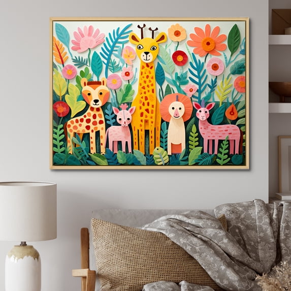 Designart "Moonlit Serenity in Child's Nursery I" People Framed Wall Art - Traditional Colorful Animal Nursery Hallway Framed Wall Art Decor
