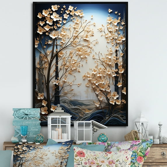 Designart "Moonlit Silver Maple Scene" Tree Maple Floater Framed Wall Decor