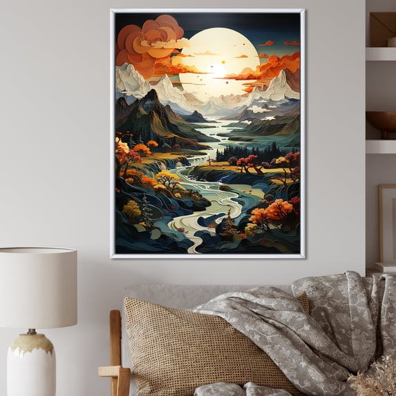 Designart "Moonlit Storm Over The Mountain I" Landscape Mountains Floater Framed Canvas Art Print