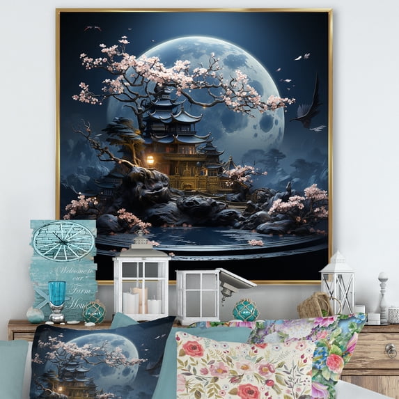 Designart "Moonlit White Bonsai Serenade II" Landscapes Framed Wall Art - Traditional White Tree Bonsai Living Room Framed Canvas Art