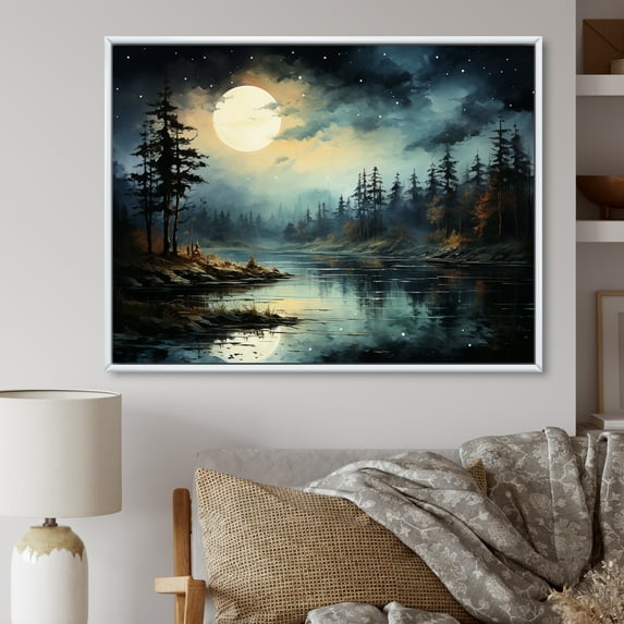 Designart "Moons Melody In A Magical Forest" Minimalism Floater Framed Wall Decor