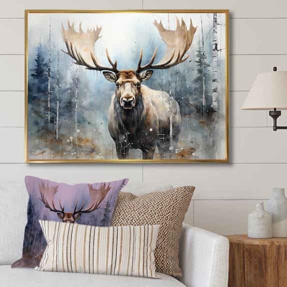 Designart "Moose Majesty In The Forest" Moose Floater Framed Canvas Wall Art