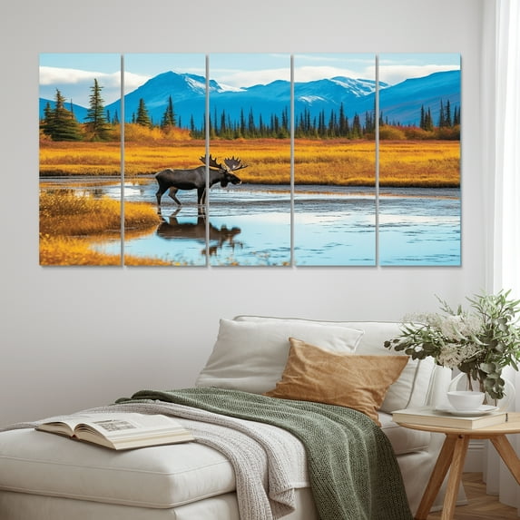 Designart "Moose in the Scenic Alaskan Landscape II" Animals Art Living Room Set