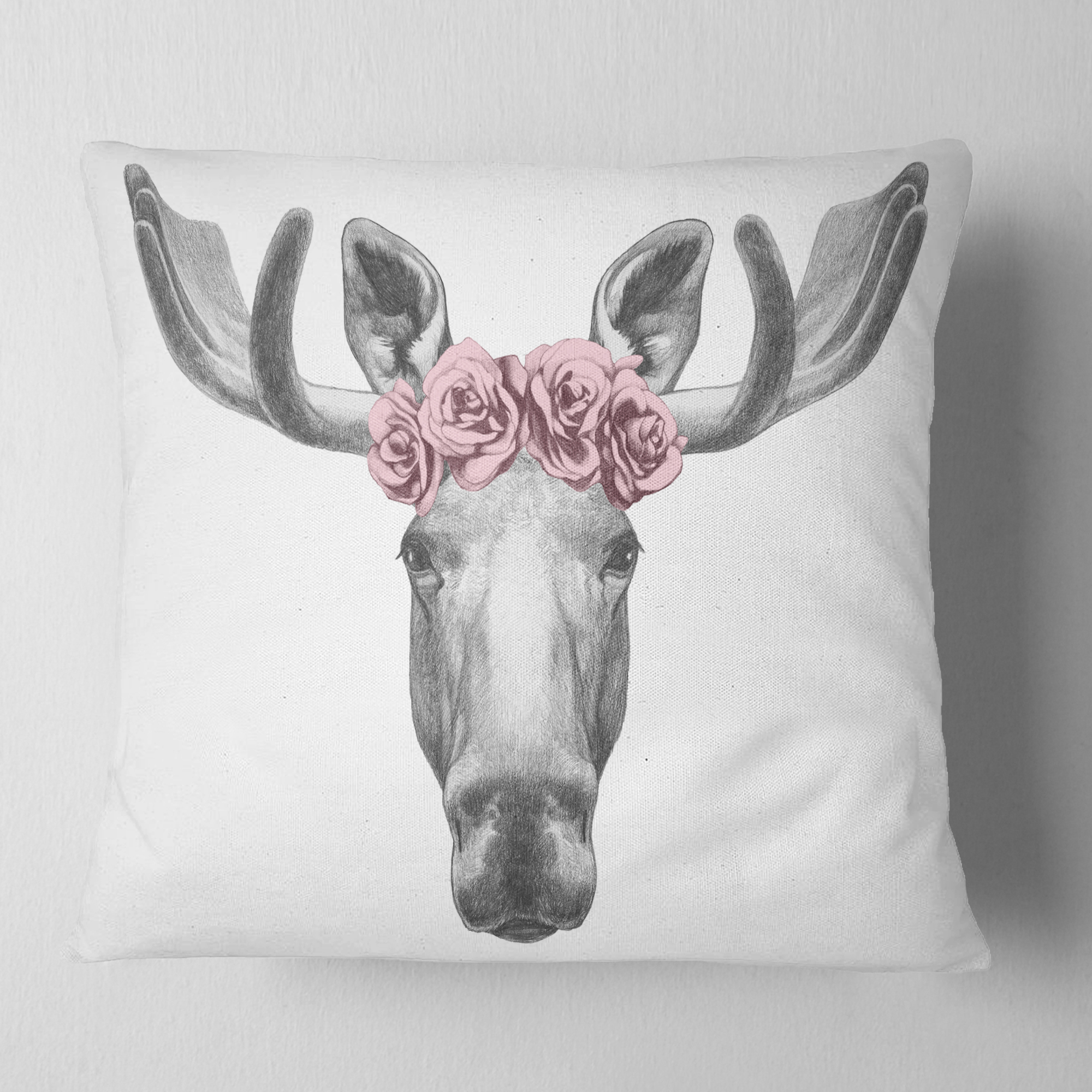 Designart Moose with Floral Head Wreath - Moose Throw Pillow - 18x18