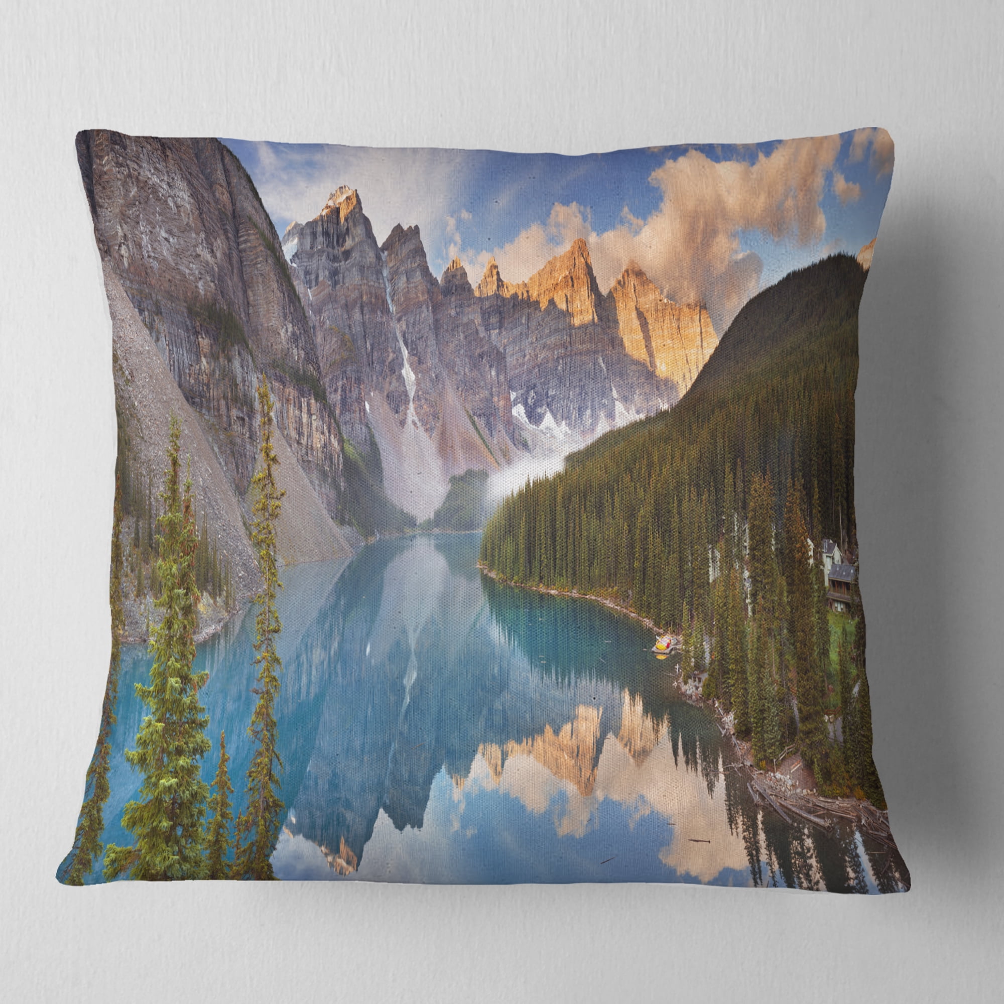 Designart Moraine Lake in Banff Park Canada - Landscape Printed Throw Pillow - 18x18