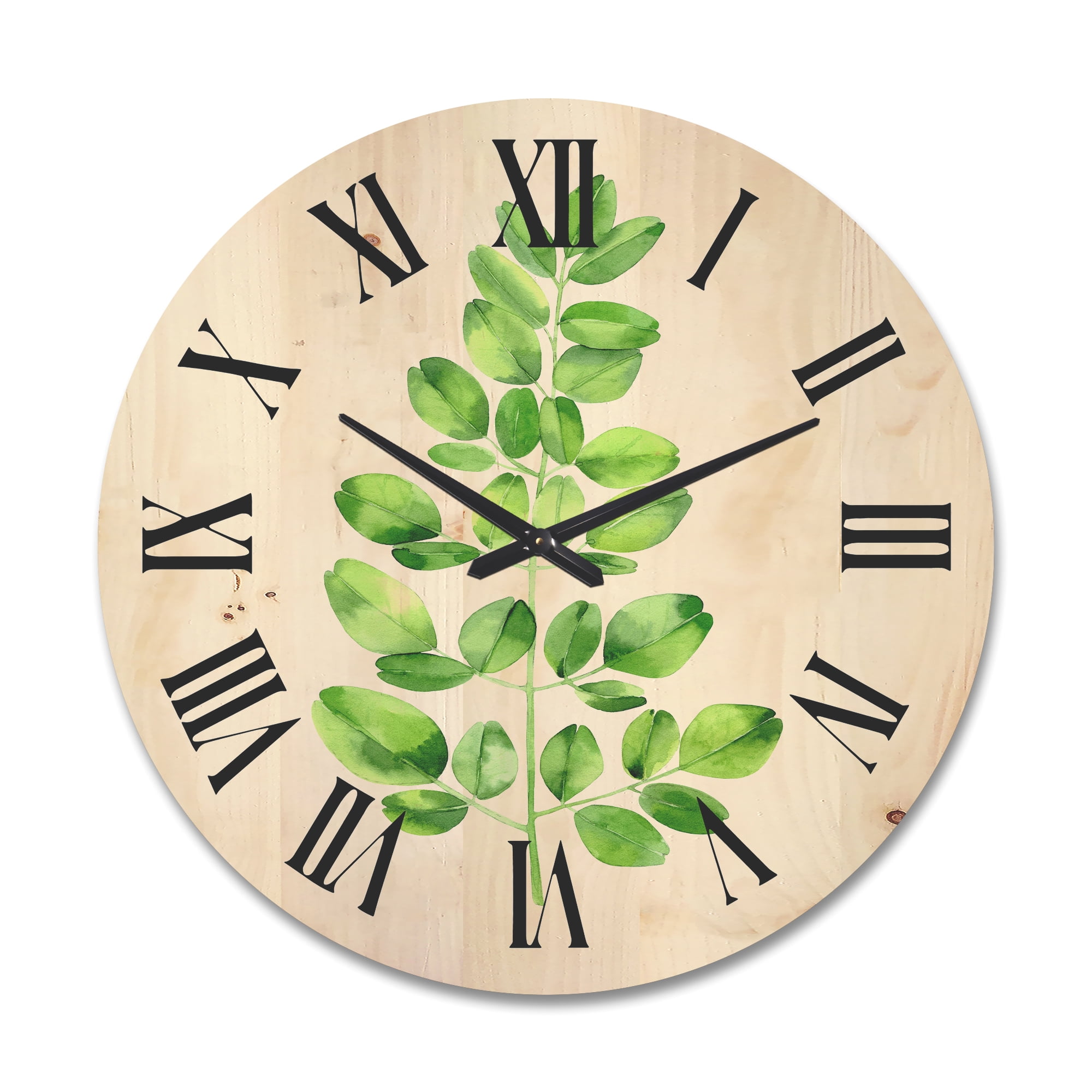 Designart 'Moringa Plant Branch Tropical Tree Foliage' Farmhouse Wood Wall Clock
