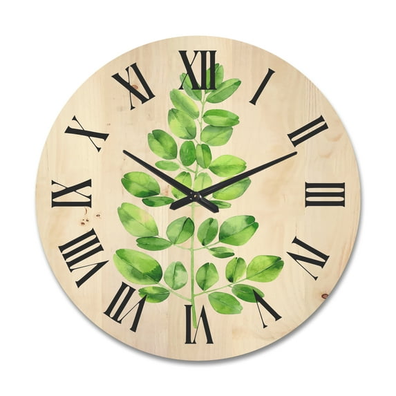 Designart 'Moringa Plant Branch Tropical Tree Foliage' Farmhouse Wood Wall Clock