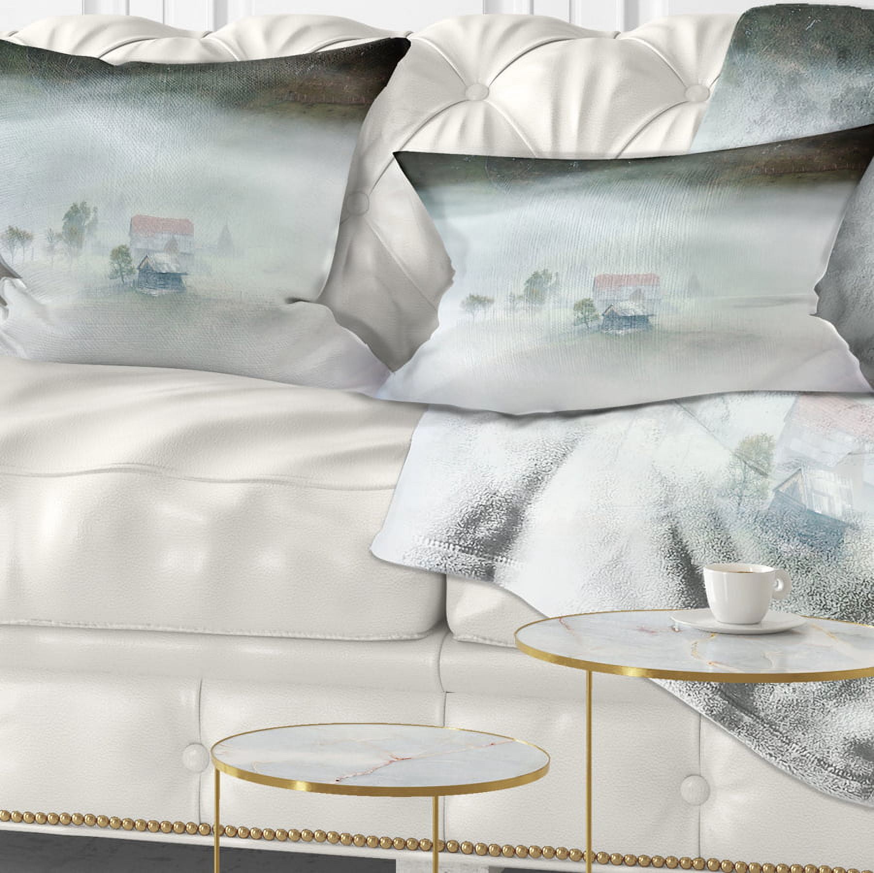 Designart Morning Fog at Sunrise - Landscape Photo Throw Pillow - 12x20