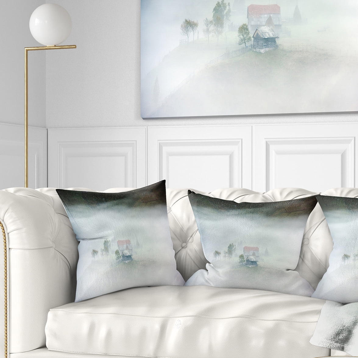 Designart Morning Fog at Sunrise - Landscape Photo Throw Pillow - 18x18
