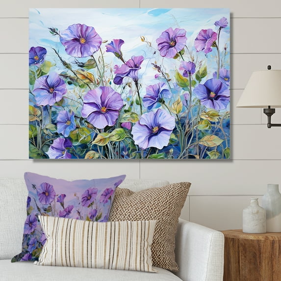 Designart "Morning Glory Elegance In Purple" Flowers Wall Art Living Room