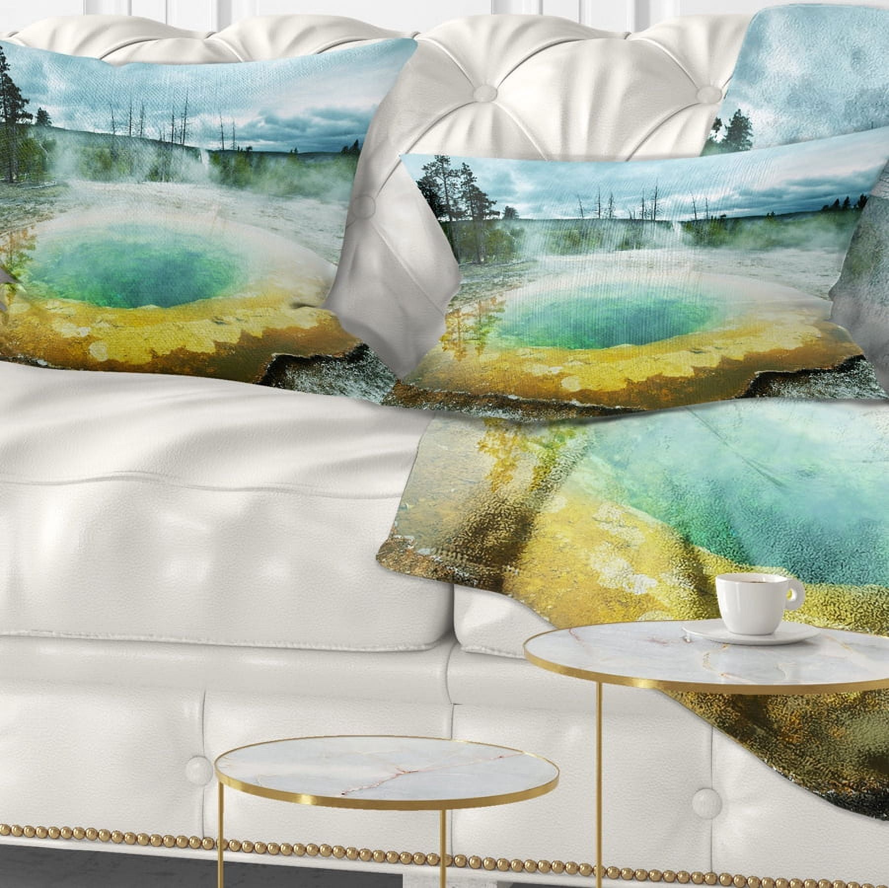 Designart Morning Glory Pool Under Clouds - Landscape Photography Throw Pillow - 12x20