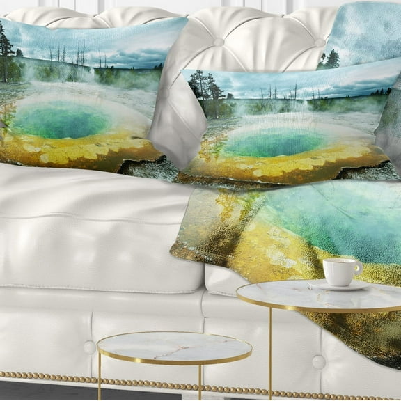 Designart Morning Glory Pool Under Clouds - Landscape Photography Throw Pillow - 12x20