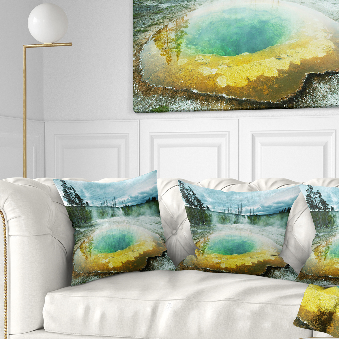 Designart Morning Glory Pool Under Clouds - Landscape Photography Throw Pillow - 18x18