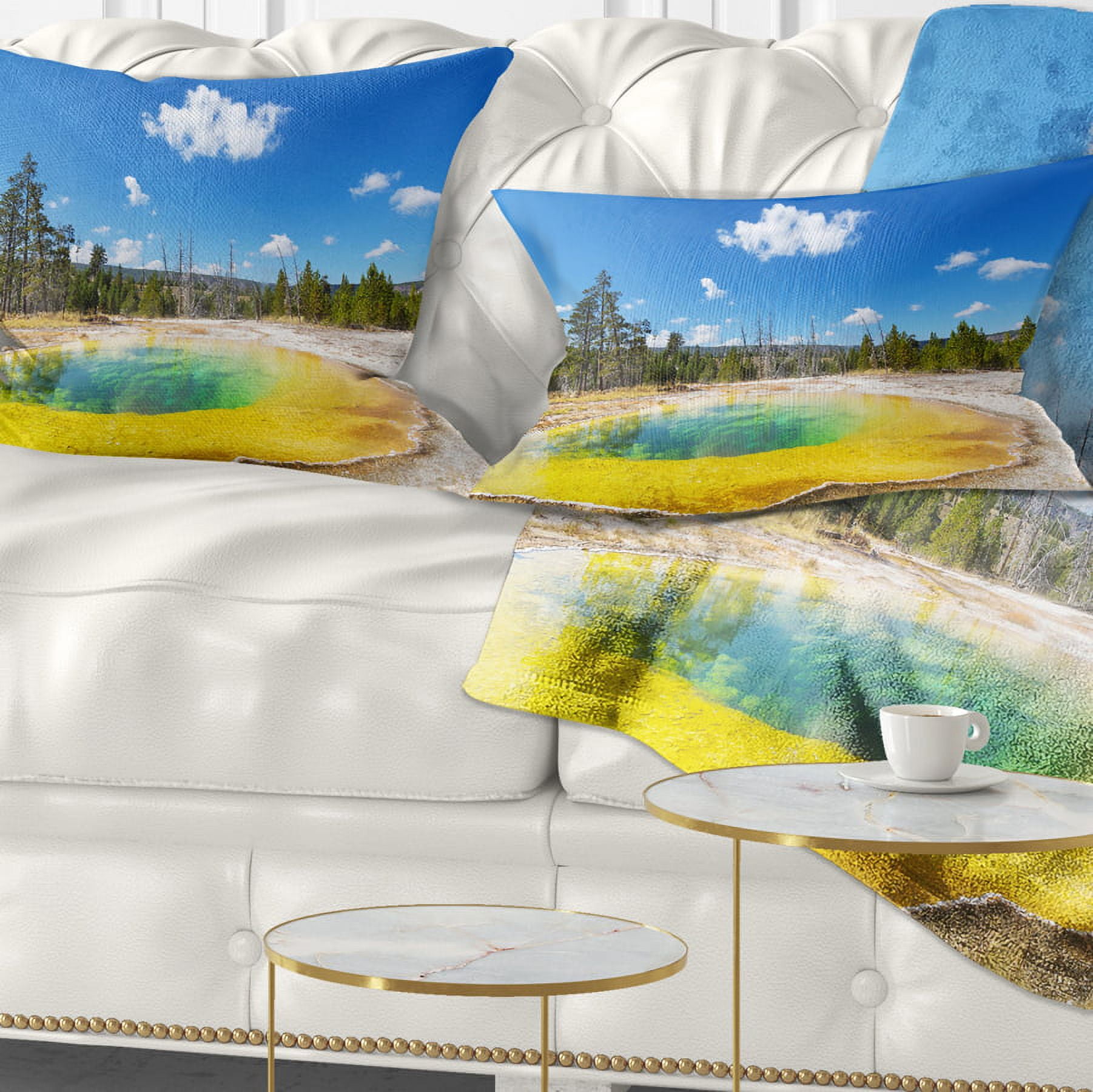Designart Morning Glory Pool with Bright Sky - Landscape Photography Throw Pillow - 12x20