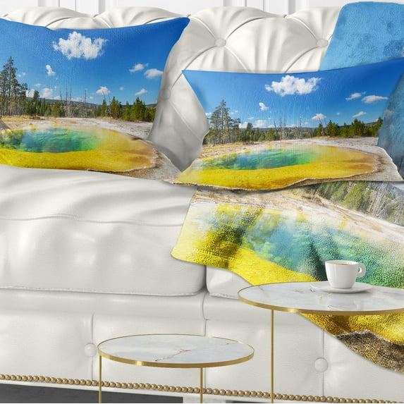Designart Morning Glory Pool with Bright Sky - Landscape Photography Throw Pillow - 12x20