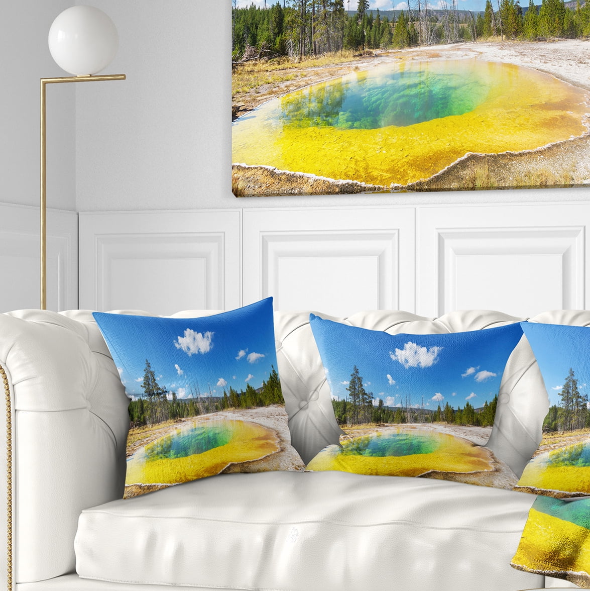 Designart Morning Glory Pool with Bright Sky - Landscape Photography Throw Pillow - 16x16