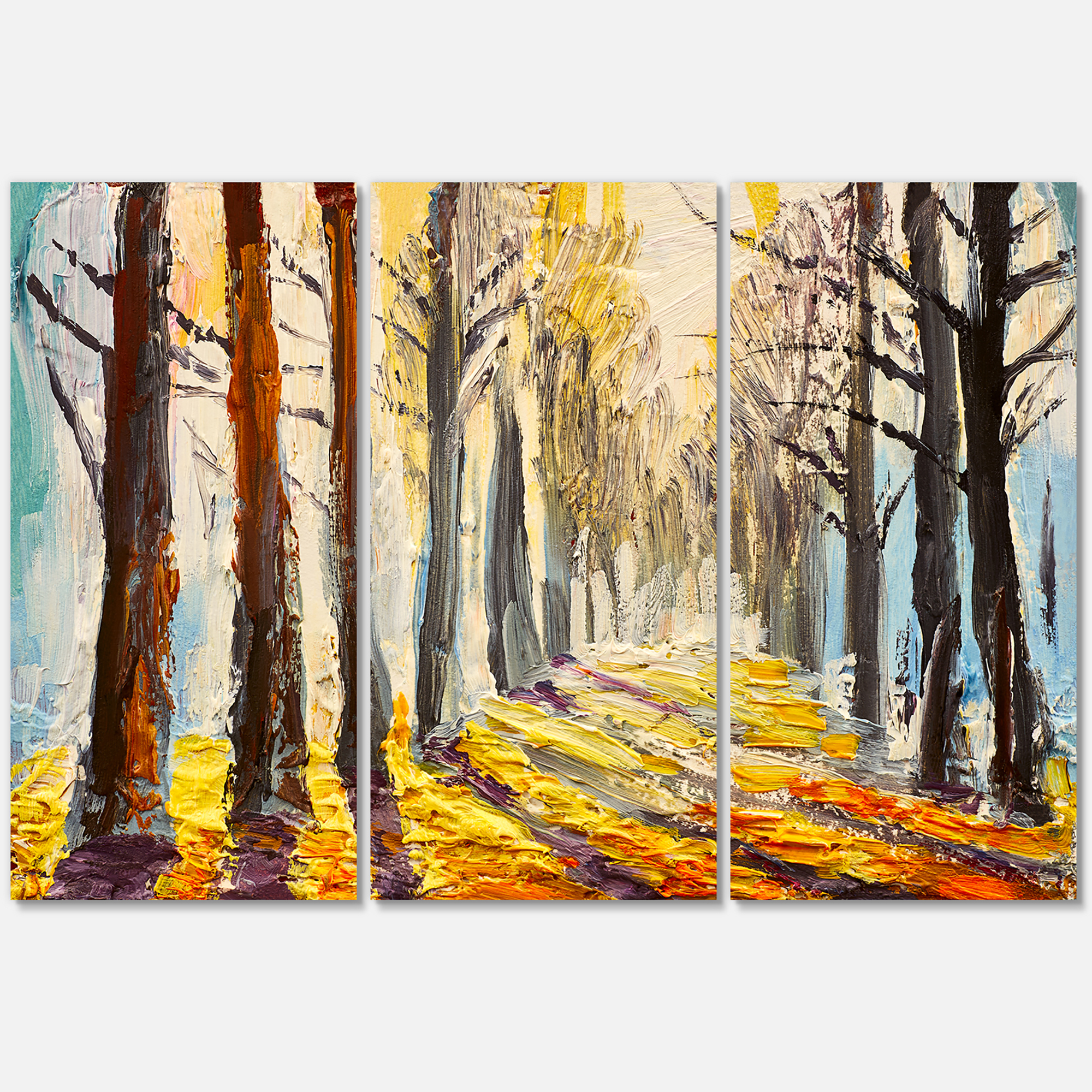 Designart ' Morning Glow Through The Autumn Trees ' Lake House Canvas Wall Art Print