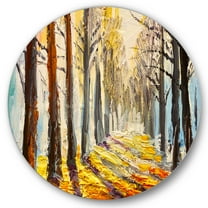 Designart 'Morning Glow Through The Autumn Trees' Lake House Circle Metal Wall Art 36x36 - Disc of 36