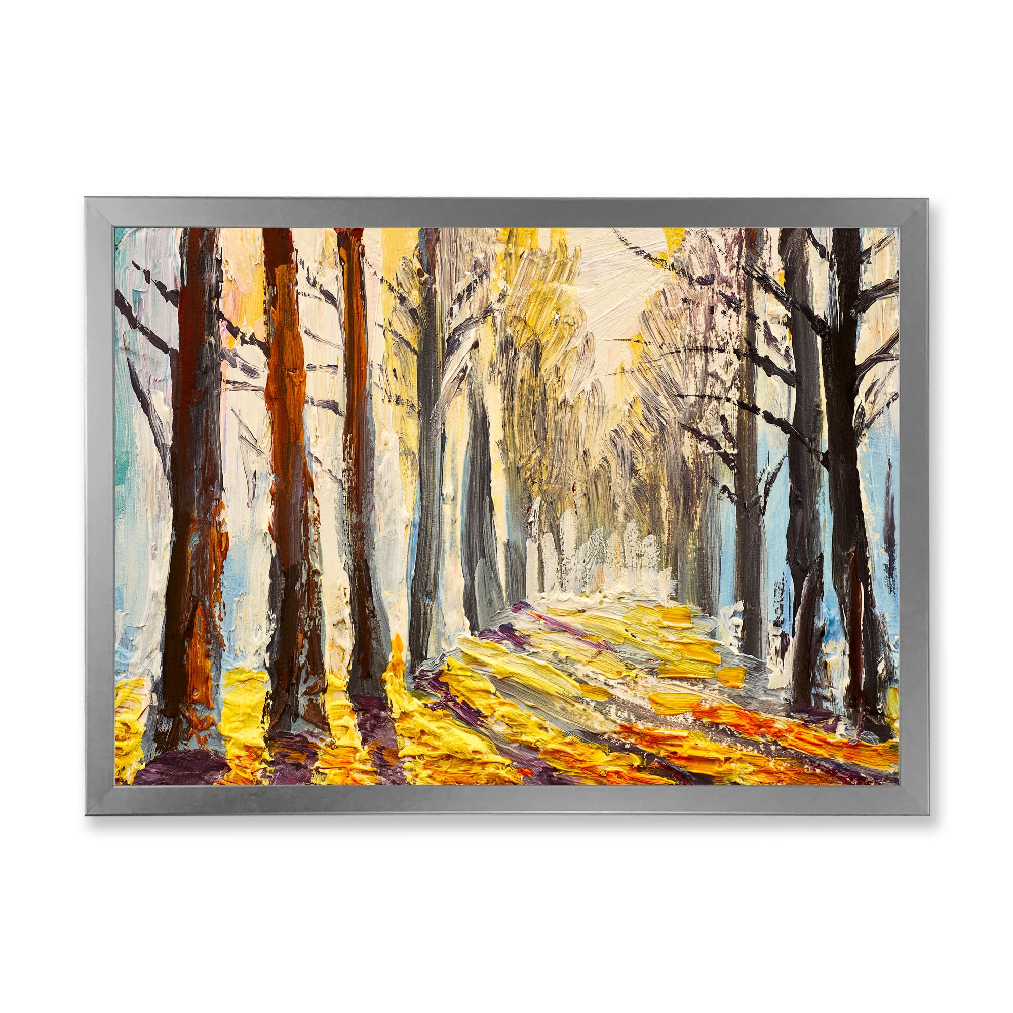 Designart 'Morning Glow Through The Autumn Trees' Lake House Framed Art Print