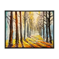 Designart 'Morning Glow Through The Autumn Trees' Lake House Framed Canvas Wall Art Print