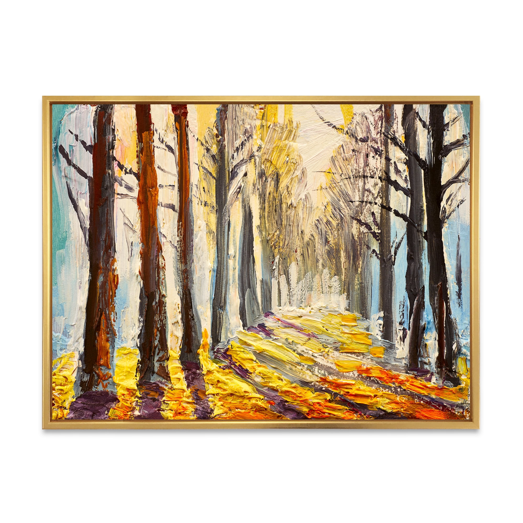 Designart 'Morning Glow Through The Autumn Trees' Lake House Framed Canvas Wall Art Print