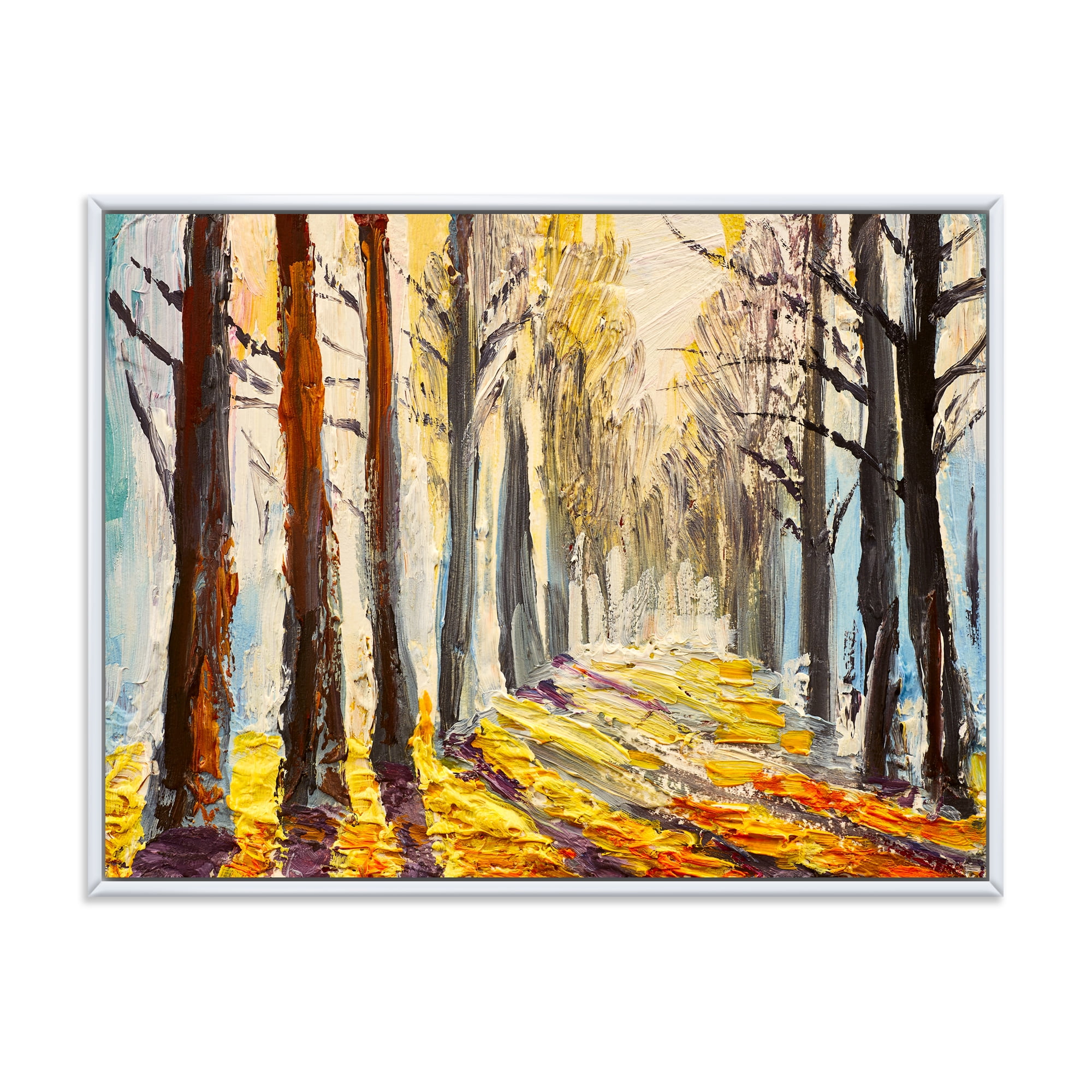 Designart 'Morning Glow Through The Autumn Trees' Lake House Framed Canvas Wall Art Print