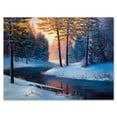 thumbnail image 1 of Designart ' Morning Glow Through The Christmas Forest By The River ' Lake House Canvas Wall Art Print, 1 of 3