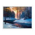 thumbnail image 1 of Designart 'Morning Glow Through The Christmas Forest By The River' Lake House Framed Canvas Wall Art Print, 1 of 5